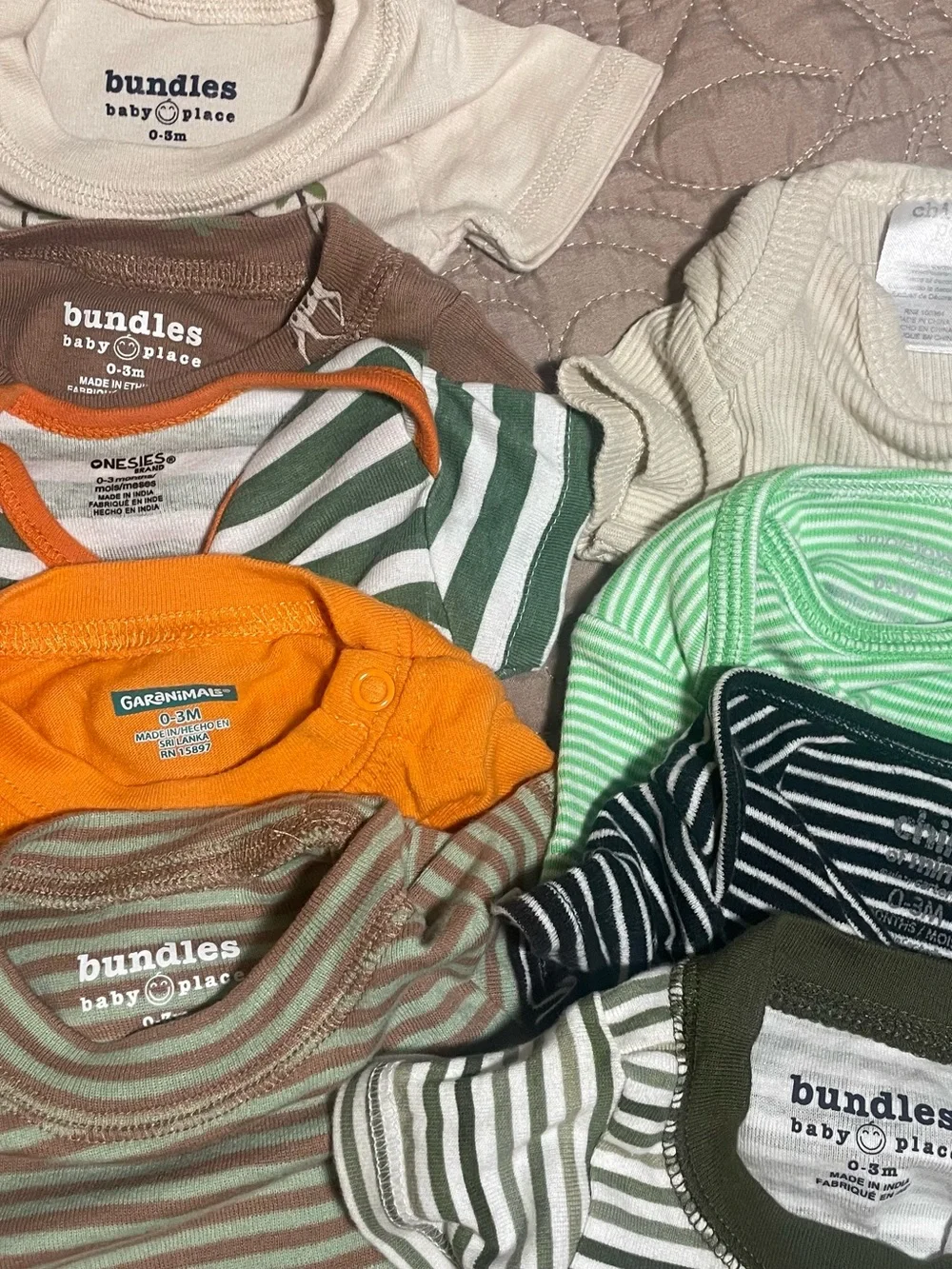 #88 Garanimals Gerber The Childrens Place 0-3M Cotton Safari Bodysuits 9 pc Lot